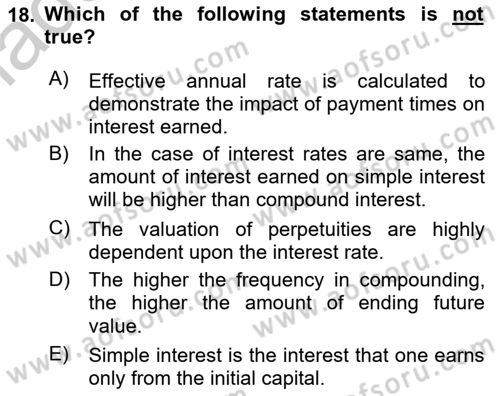 Business Finance 1 Dersi 2018 - 2019 Yılı Yaz Okulu Sınav Soruları 18. Soru