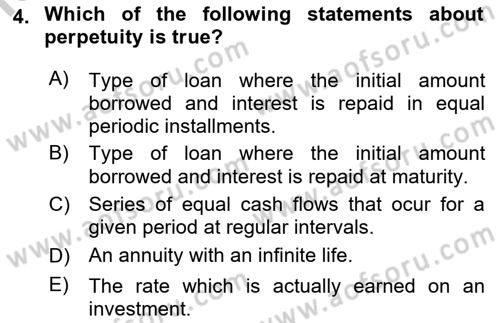Business Finance 1 Dersi 2018 - 2019 Yılı Yaz Okulu Sınav Soruları 4. Soru
