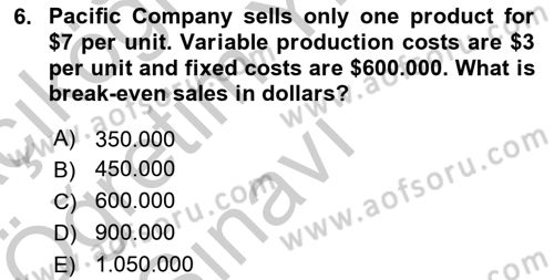 Business Finance 1 Dersi 2018 - 2019 Yılı Yaz Okulu Sınav Soruları 6. Soru