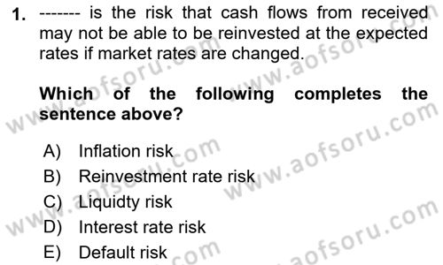 Business Finance 1 Dersi 2019 - 2020 Yılı (Final) Dönem Sonu Sınav Soruları 1. Soru