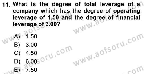 Business Finance 1 Dersi 2019 - 2020 Yılı (Final) Dönem Sonu Sınav Soruları 11. Soru
