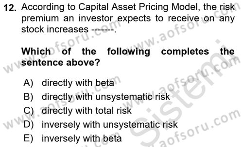 Business Finance 1 Dersi 2019 - 2020 Yılı (Final) Dönem Sonu Sınav Soruları 12. Soru