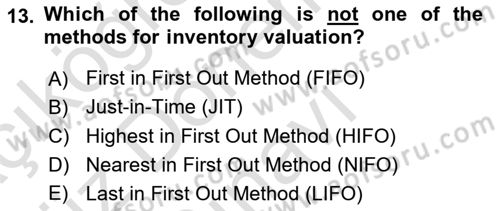 Business Finance 1 Dersi 2019 - 2020 Yılı (Final) Dönem Sonu Sınav Soruları 13. Soru