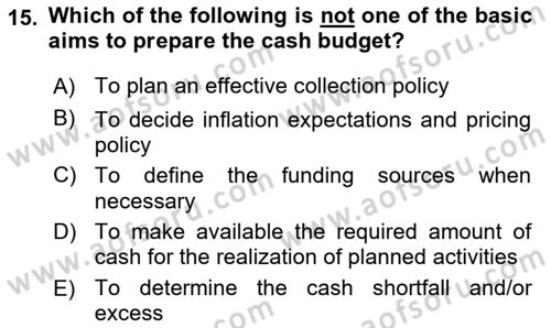 Business Finance 1 Dersi 2019 - 2020 Yılı (Final) Dönem Sonu Sınav Soruları 15. Soru
