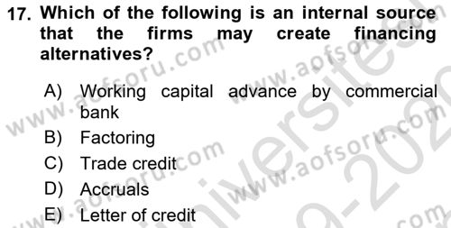 Business Finance 1 Dersi 2019 - 2020 Yılı (Final) Dönem Sonu Sınav Soruları 17. Soru