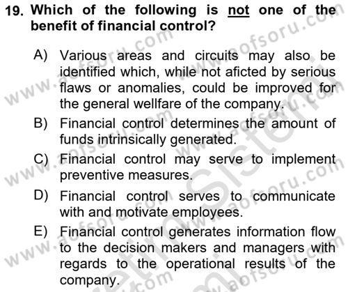 Business Finance 1 Dersi 2019 - 2020 Yılı (Final) Dönem Sonu Sınav Soruları 19. Soru