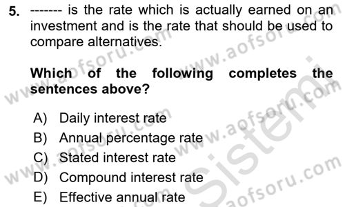 Business Finance 1 Dersi 2019 - 2020 Yılı (Final) Dönem Sonu Sınav Soruları 5. Soru