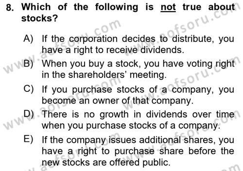 Business Finance 1 Dersi 2019 - 2020 Yılı (Final) Dönem Sonu Sınav Soruları 8. Soru