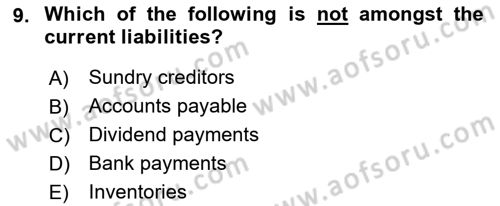 Business Finance 1 Dersi 2019 - 2020 Yılı (Final) Dönem Sonu Sınav Soruları 9. Soru