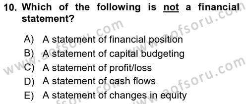 Business Finance 1 Dersi 2020 - 2021 Yılı Yaz Okulu Sınav Soruları 10. Soru