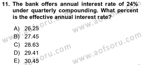 Business Finance 1 Dersi 2020 - 2021 Yılı Yaz Okulu Sınav Soruları 11. Soru