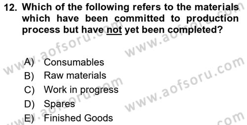 Business Finance 1 Dersi 2020 - 2021 Yılı Yaz Okulu Sınav Soruları 12. Soru