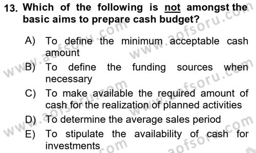 Business Finance 1 Dersi 2020 - 2021 Yılı Yaz Okulu Sınav Soruları 13. Soru