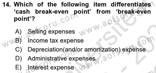 Business Finance 1 Dersi 2020 - 2021 Yılı Yaz Okulu Sınav Soruları 14. Soru