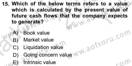 Business Finance 1 Dersi 2020 - 2021 Yılı Yaz Okulu Sınav Soruları 15. Soru