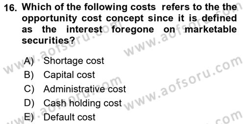 Business Finance 1 Dersi 2020 - 2021 Yılı Yaz Okulu Sınav Soruları 16. Soru