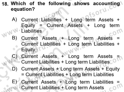 Business Finance 1 Dersi 2020 - 2021 Yılı Yaz Okulu Sınav Soruları 18. Soru