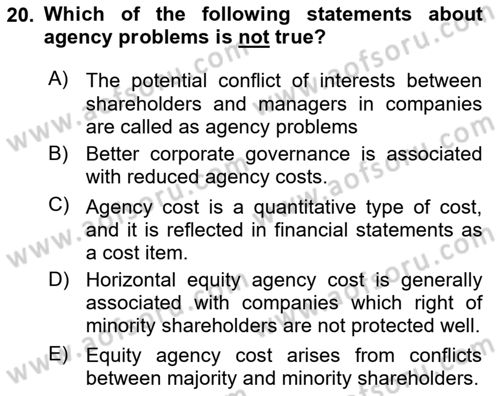 Business Finance 1 Dersi 2020 - 2021 Yılı Yaz Okulu Sınav Soruları 20. Soru