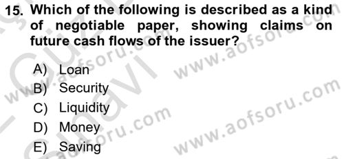Business Finance 1 Dersi 2021 - 2022 Yılı (Vize) Ara Sınav Soruları 15. Soru