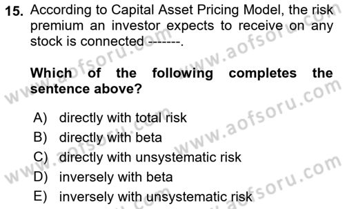 Business Finance 1 Dersi 2021 - 2022 Yılı (Final) Dönem Sonu Sınavı 15. Soru