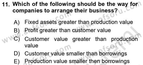 Business Finance 1 Dersi 2021 - 2022 Yılı Yaz Okulu Sınav Soruları 11. Soru