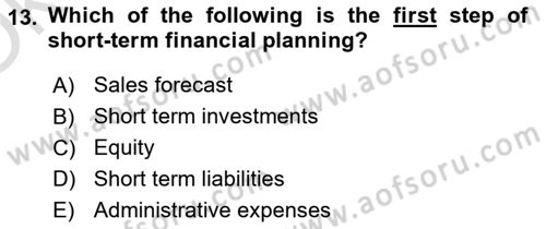 Business Finance 1 Dersi 2021 - 2022 Yılı Yaz Okulu Sınav Soruları 13. Soru