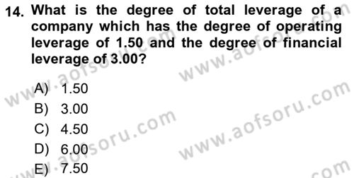 Business Finance 1 Dersi 2021 - 2022 Yılı Yaz Okulu Sınav Soruları 14. Soru