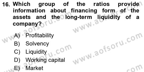 Business Finance 1 Dersi 2021 - 2022 Yılı Yaz Okulu Sınav Soruları 16. Soru