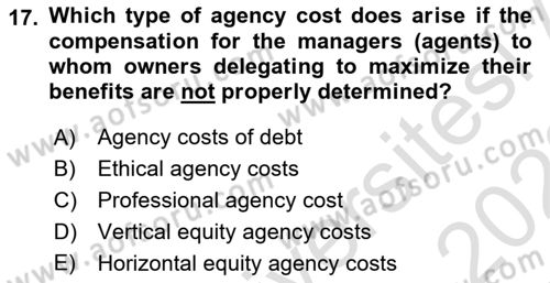 Business Finance 1 Dersi 2021 - 2022 Yılı Yaz Okulu Sınav Soruları 17. Soru