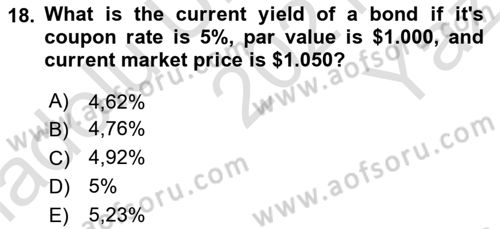 Business Finance 1 Dersi 2021 - 2022 Yılı Yaz Okulu Sınav Soruları 18. Soru