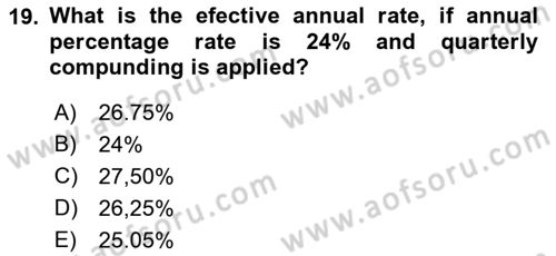 Business Finance 1 Dersi 2021 - 2022 Yılı Yaz Okulu Sınav Soruları 19. Soru