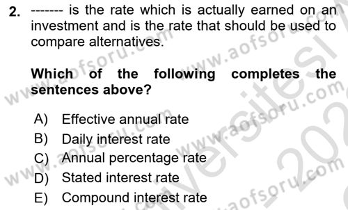 Business Finance 1 Dersi 2021 - 2022 Yılı Yaz Okulu Sınav Soruları 2. Soru
