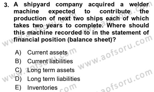 Business Finance 1 Dersi 2021 - 2022 Yılı Yaz Okulu Sınav Soruları 3. Soru