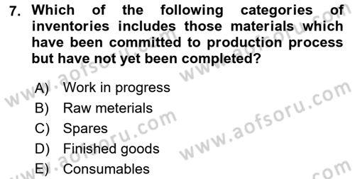 Business Finance 1 Dersi 2021 - 2022 Yılı Yaz Okulu Sınav Soruları 7. Soru