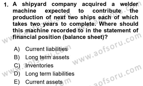 Business Finance 1 Dersi 2022 - 2023 Yılı (Final) Dönem Sonu Sınav Soruları 1. Soru