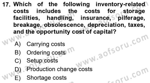 Business Finance 1 Dersi 2022 - 2023 Yılı (Final) Dönem Sonu Sınav Soruları 17. Soru