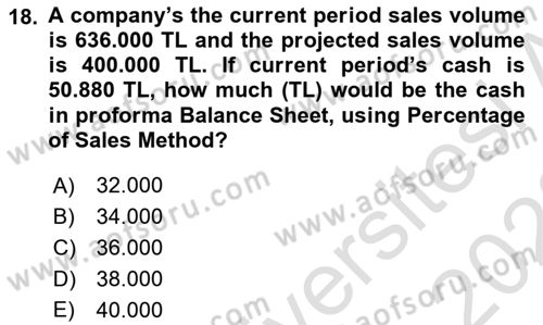 Business Finance 1 Dersi 2022 - 2023 Yılı (Final) Dönem Sonu Sınav Soruları 18. Soru