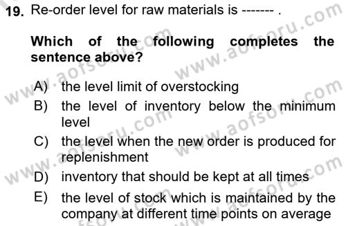 Business Finance 1 Dersi 2022 - 2023 Yılı (Final) Dönem Sonu Sınav Soruları 19. Soru