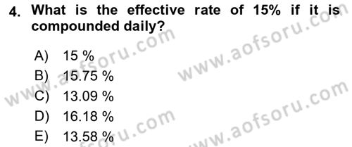 Business Finance 1 Dersi 2022 - 2023 Yılı (Final) Dönem Sonu Sınav Soruları 4. Soru