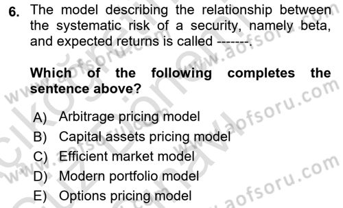 Business Finance 1 Dersi 2022 - 2023 Yılı (Final) Dönem Sonu Sınav Soruları 6. Soru