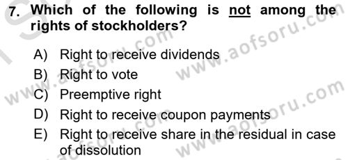 Business Finance 1 Dersi 2022 - 2023 Yılı (Final) Dönem Sonu Sınav Soruları 7. Soru