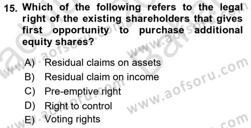 Business Finance 2 Dersi 2024 - 2025 Yılı (Vize) Ara Sınav Soruları 15. Soru