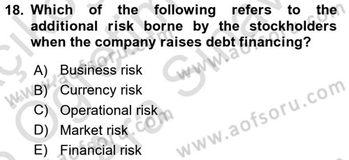 Business Finance 2 Dersi 2024 - 2025 Yılı (Vize) Ara Sınav Soruları 18. Soru