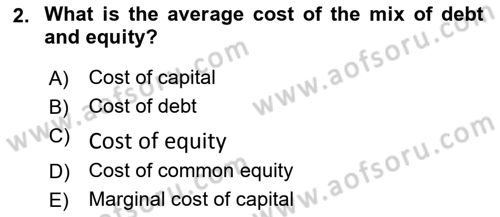 Business Finance 2 Dersi 2024 - 2025 Yılı (Vize) Ara Sınav Soruları 2. Soru
