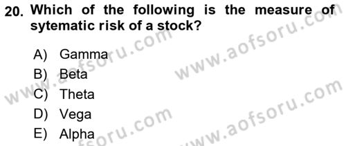 Business Finance 2 Dersi 2024 - 2025 Yılı (Vize) Ara Sınav Soruları 20. Soru