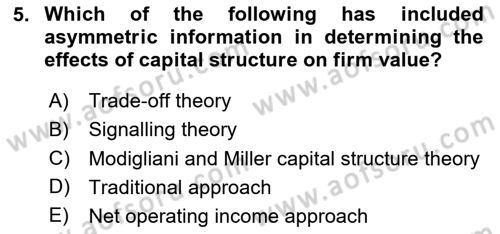 Business Finance 2 Dersi 2024 - 2025 Yılı (Vize) Ara Sınav Soruları 5. Soru
