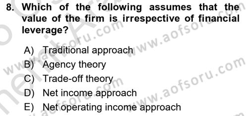Business Finance 2 Dersi 2024 - 2025 Yılı (Vize) Ara Sınav Soruları 8. Soru