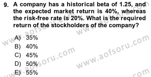 Business Finance 2 Dersi 2024 - 2025 Yılı (Vize) Ara Sınav Soruları 9. Soru