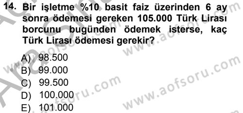 Finansal Yönetim 1 Dersi 2012 - 2013 Yılı (Vize) Ara Sınav Soruları 14. Soru