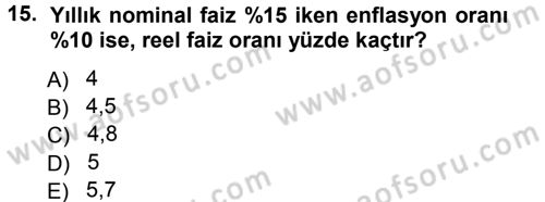 Finansal Yönetim 1 Dersi 2012 - 2013 Yılı (Vize) Ara Sınav Soruları 15. Soru